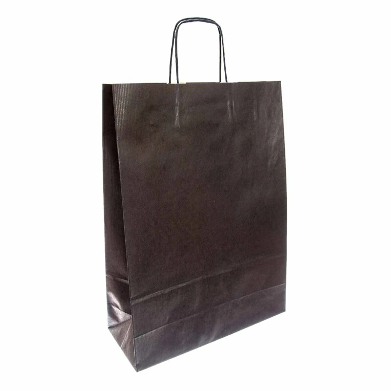 TORBA PAPIEROWA CZARNA Z UCHWYTEM SKRĘCANYM 25X11X32 